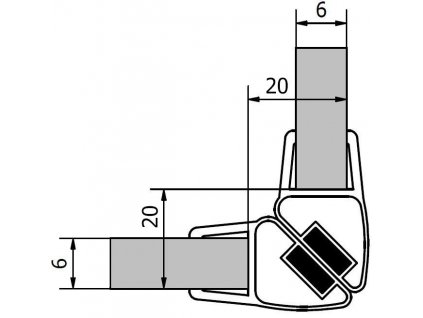 Sada dvou těsnění (magnet) na 6mm sklo, 2000mm, varianta roh