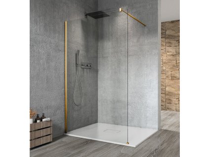 VARIO GOLD MATT jednodílná sprchová zástěna k instalaci ke stěně, čiré sklo, 900 mm
