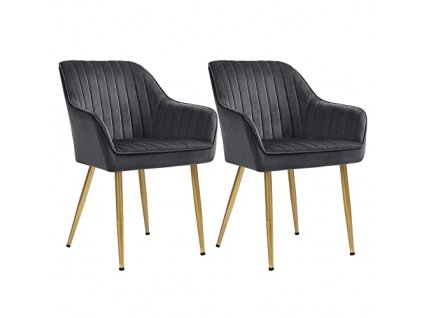 Sametová židle - šedá/zlatá - 62,5x85x60 cm - set 2 ks