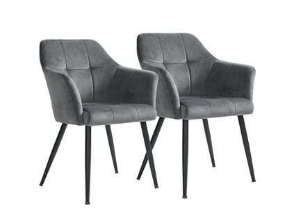 Sametová židle - šedá - 61x86,5x60 cm - set 2 ks