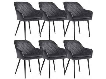 Sametová židle - šedá - 62,5x85x60 cm - set 6 ks