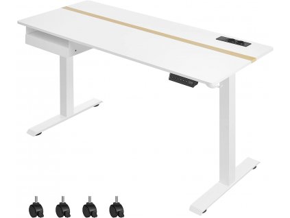 Dřevěný psací stůl výškově nastavitelný - bílá - 140x72-120x60 cm
