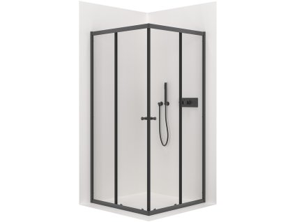 NIORO - Sprchový kout Fabrizio L/P - černá matná, transparentní sklo - 80x80 cm - posuvný