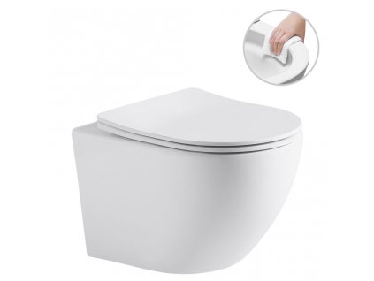 CERANO - Závěsná WC mísa Verde, Rimless + UF sedátko - bílá lesklá - 49x36 cm