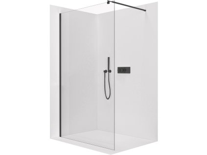 CERANO - Sprchová zástěna Walk-in Onyx Round L/P - 8 mm - kulatá vzpěra - černá matná, transparentní sklo - 160x200 cm