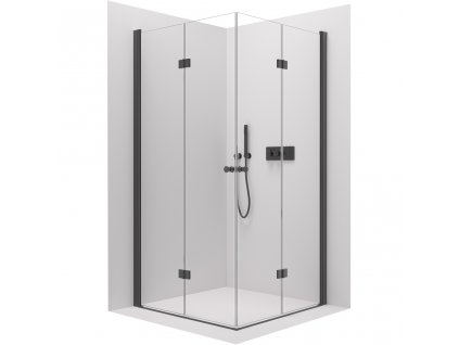 CERANO - Sprchový kout Volpe Duo L/P - 6 mm - černá matná, transparentní sklo - 90x90x190 cm - zalamovací