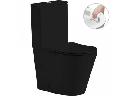 CERANO - WC kombi Carlito, Rimless + UF sedátko - spodní/zadní odpad - černá matná - 61x36,5 cm