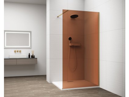 ESCA GOLD MATT jednodílná sprchová zástěna k instalaci ke stěně, sklo Marron, 1400 mm