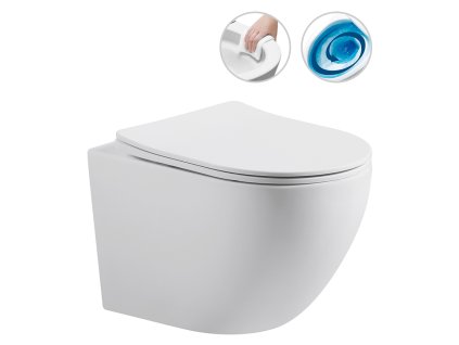 CERANO - Závěsná WC mísa Cesso, Vortex Rimless + UF sedátko - bílá matná - 49x36 cm