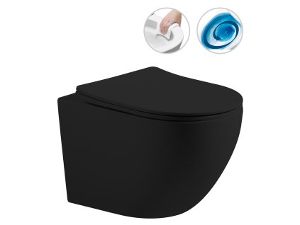 CERANO - Závěsná WC mísa Cesso, Vortex Rimless + UF sedátko - černá matná - 49x36 cm