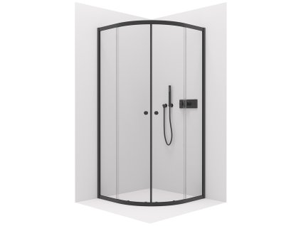 CERANO - Sprchový kout Orso L/P - 6 mm - čtvrtkruh - R550 - černá, transparentní sklo - 80x80x195 cm - posuvný