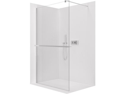 CERANO - Sprchová zástěna Walk-in Onyx Round L/P - 8 mm + polička/držák na ručníky - kulatá vzpěra - chrom, transparentní sklo - 120x200 cm