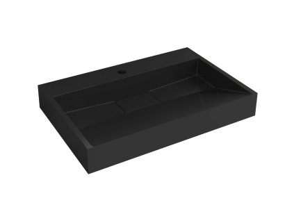 CERANO - Umyvadlo z litého mramoru Vita - nástěnné i na desku - otvor pro baterii - černá matná - 70x46 cm