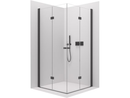 CERANO - Sprchový kout Volpe Duo L/P - 6 mm - černá matná, transparentní sklo - 90x80 cm - skládací