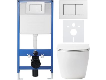 CERANO - Kompletní podomítkový WC set Verde - bílá lesklá - WC tlačítko Classic, bílé - předstěnová instalace - 49x36 cm
