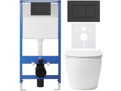 CERANO - Kompletní podomítkový WC set Verde - bílá lesklá - WC tlačítko Classic, černé matné - předstěnová instalace - 49x36 cm