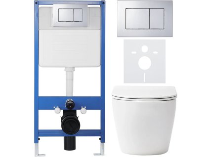 CERANO - Kompletní podomítkový WC set Verde - bílá lesklá - WC tlačítko Classic, chrom - předstěnová instalace - 49x36 cm