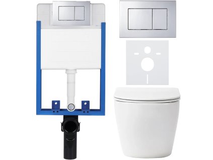 CERANO - Kompletní podomítkový WC set Lite/Verde - bílá matná - WC tlačítko Classic, chrom - k zazdění - 49x36 cm