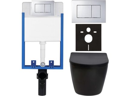 CERANO - Kompletní podomítkový WC set Lite/Verde - černá matná - WC tlačítko Classic, chrom - k zazdění - 49x36 cm