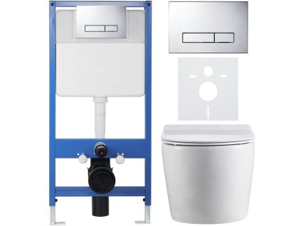 CERANO - Kompletní podomítkový WC set Felci - bílá lesklá - WC tlačítko Slim, chrom - předstěnová instalace - 52,5x36 cm