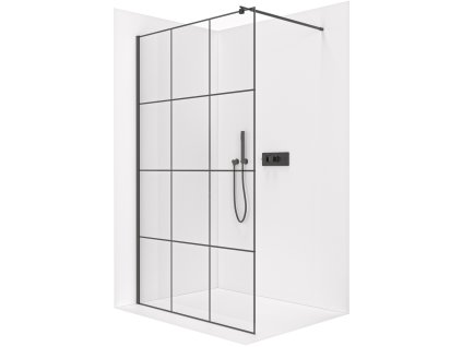 CERANO - Sprchová zástěna Walk-in Onyx Round L/P - 8 mm - kulatá vzpěra  - černá matná, industriální sklo - 100x200 cm