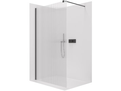 CERANO - Sprchová zástěna Walk-in Onyx Round L/P - 8 mm - kulatá vzpěra - černá matná, rýhované sklo - 100x200 cm