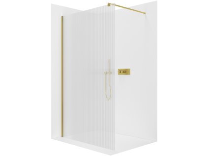 CERANO - Sprchová zástěna Walk-in Onyx Round L/P - 8 mm - kulatá vzpěra - zlatá kartáčovaná, rýhované sklo - 90x200 cm