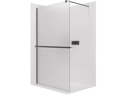 CERANO - Sprchová zástěna Walk-in Onyx Round L/P - 8 mm + polička/držák na ručníky - kulatá vzpěra - černá matná, mléčné sklo - 90x200 cm