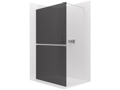 CERANO - Sprchová zástěna Walk-in Onyx Round L/P - 8 mm + polička/držák na ručníky - kulatá vzpěra - chrom, grafitové sklo - 120x200 cm