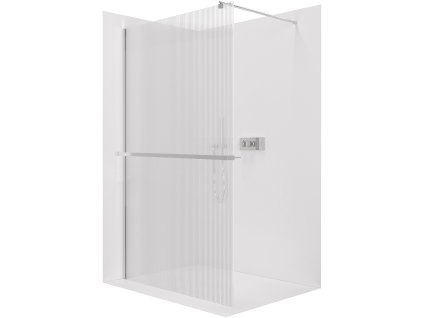 CERANO - Sprchová zástěna Walk-in Onyx Round L/P - 8 mm + polička/držák na ručníky - kulatá vzpěra - chrom, rýhované sklo - 100x200 cm