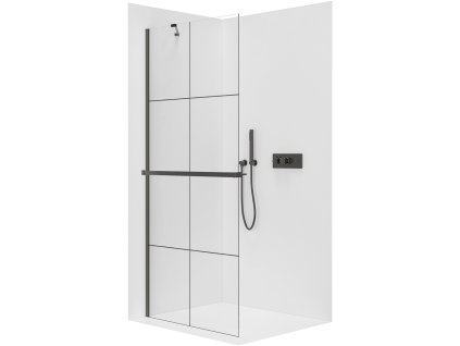 CERANO - Sprchová zástěna Walk-in Onyx Y L/P - 8 mm + polička/držák na ručníky - černá matná, industriální sklo - 90x200 cm