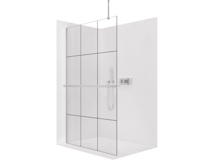 CERANO - Sprchová zástěna Walk-in Onyx Top Round L/P - 8 mm - kulatá vzpěra + polička/držák na ručníky - chrom, industriální sklo - 130x200 cm