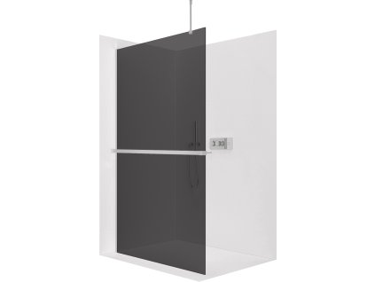 CERANO - Sprchová zástěna Walk-in Onyx Top Round L/P - 8 mm - kulatá vzpěra + polička/držák na ručníky - chrom, grafitové sklo - 80x200 cm