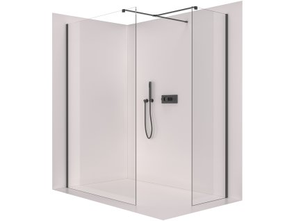 CERANO - Sprchová zástěna Walk-in Onyx T L/P - hranatá vzpěra - černá matná, transparentní sklo - 130x100 cm