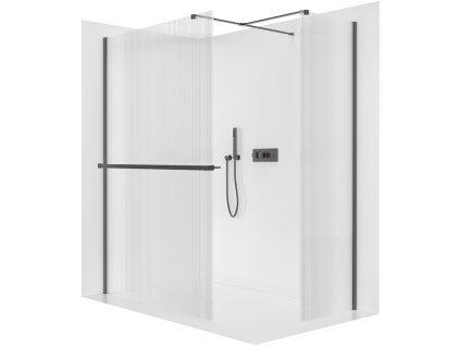 CERANO - Sprchová zástěna Walk-in Onyx T L/P - 8 mm - hranatá vzpěra + polička/držák na ručníky - černá matná, rýhované sklo - 160x60x200 cm