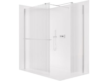 CERANO - Sprchová zástěna Walk-in Onyx T L/P - 8 mm - hranatá vzpěra + polička/držák na ručníky - chrom, rýhované sklo - 130x80x200 cm