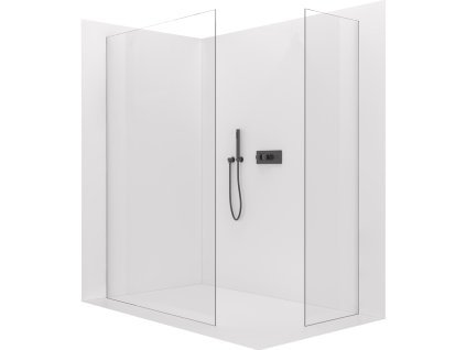 CERANO - Sprchová zástěna Walk-in Crystal T L/P - 8 mm - bezvzpěrový systém - černá matná, transparentní sklo - 150x70 cm