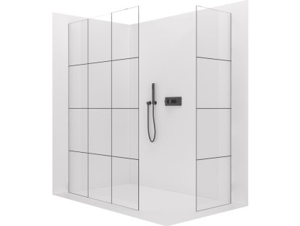 CERANO - Sprchová zástěna Walk-in Crystal T L/P - 8 mm - bezvzpěrový systém - černá matná, industriální sklo - 90x90x200 cm