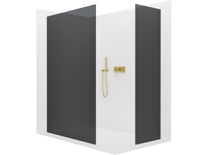 CERANO - Sprchová zástěna Walk-in Crystal T L/P - 8 mm - bezvzpěrový systém - zlatá kartáčovaná, grafitové sklo - 100x70x200 cm