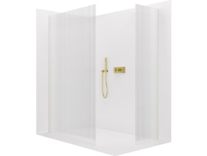 CERANO - Sprchová zástěna Walk-in Crystal T L/P - 8 mm - bezvzpěrový systém - zlatá kartáčovaná, rýhované sklo - 100x90x200 cm
