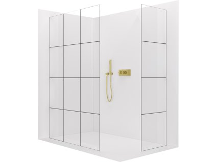 CERANO - Sprchová zástěna Walk-in Crystal T L/P - 8 mm - bezvzpěrový systém - zlatá kartáčovaná, industriální sklo - 140x90 cm