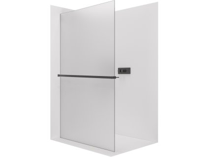 CERANO - Sprchová zástěna Walk-in Crystal L/P - 8 mm + polička/držák na ručníky - bezvzpěrový systém - černá matná, mléčné sklo - 150x200 cm
