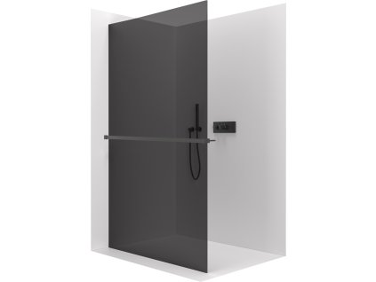 CERANO - Sprchová zástěna Walk-in Crystal L/P - 8 mm + polička/držák na ručníky - bezvzpěrový systém - černá matná, grafitové sklo - 150x200 cm