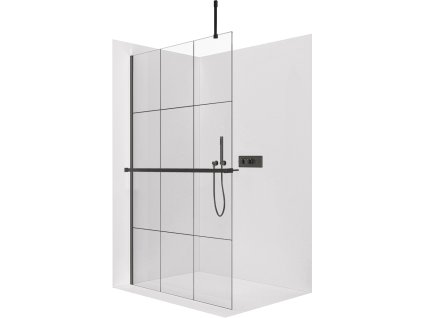CERANO - Sprchová zástěna Walk-in Onyx Top Cube L/P - 8 mm - hranatá vzpěra + polička/držák na ručníky - černá matná, industriální sklo - 100x200 cm