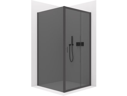 CERANO - Sprchový kout Varone LINE L/P - 6 mm - černá matná, grafitové sklo - 140x100x195 cm - posuvný