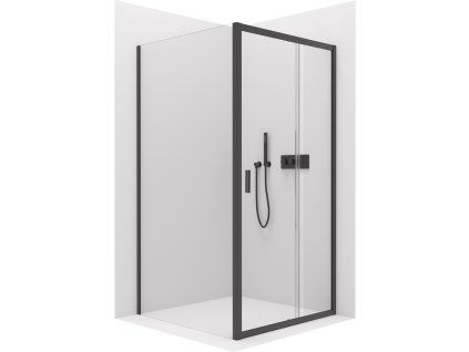 CERANO - Sprchový kout Varone LINE L/P - 6 mm - černá matná, transparentní sklo - 90x80x195 cm - posuvný