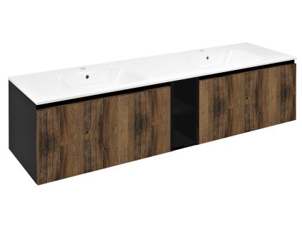 LOREA skříňka s dvojumyvadlem 161x46x51,5cm (70+20+70cm), dub collingwood/černá mat