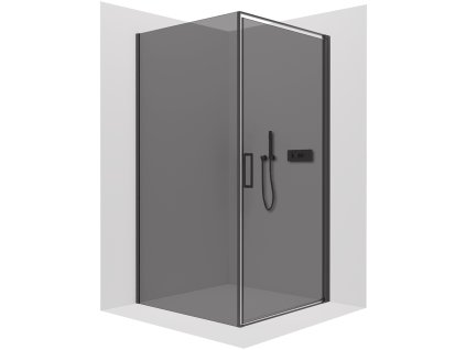 CERANO - Sprchový kout Porte L/P - 8 mm - černá matná, grafitové sklo - 90x100x195 cm - otočný