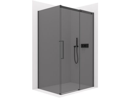 CERANO - Sprchový kout Lantono L/P - 8 mm - Soft-Close - černá matná, grafitové sklo - 160x100x195 cm - posuvný