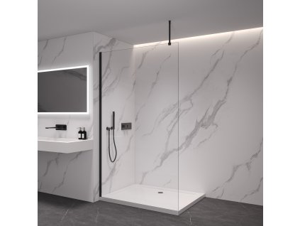 CERANO - Sprchová zástěna Walk-in Onyx Top Round L/P - 8 mm - kulatá vzpěra - černá matná, transparentní sklo - 60x200 cm - ROZBALENO